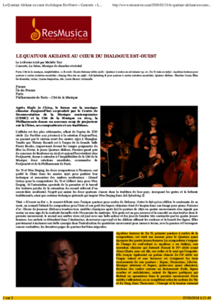 Le Quatuor Akilone au cœur du dialogue Est-Ouest « Concerts « La Scène « ResMusica